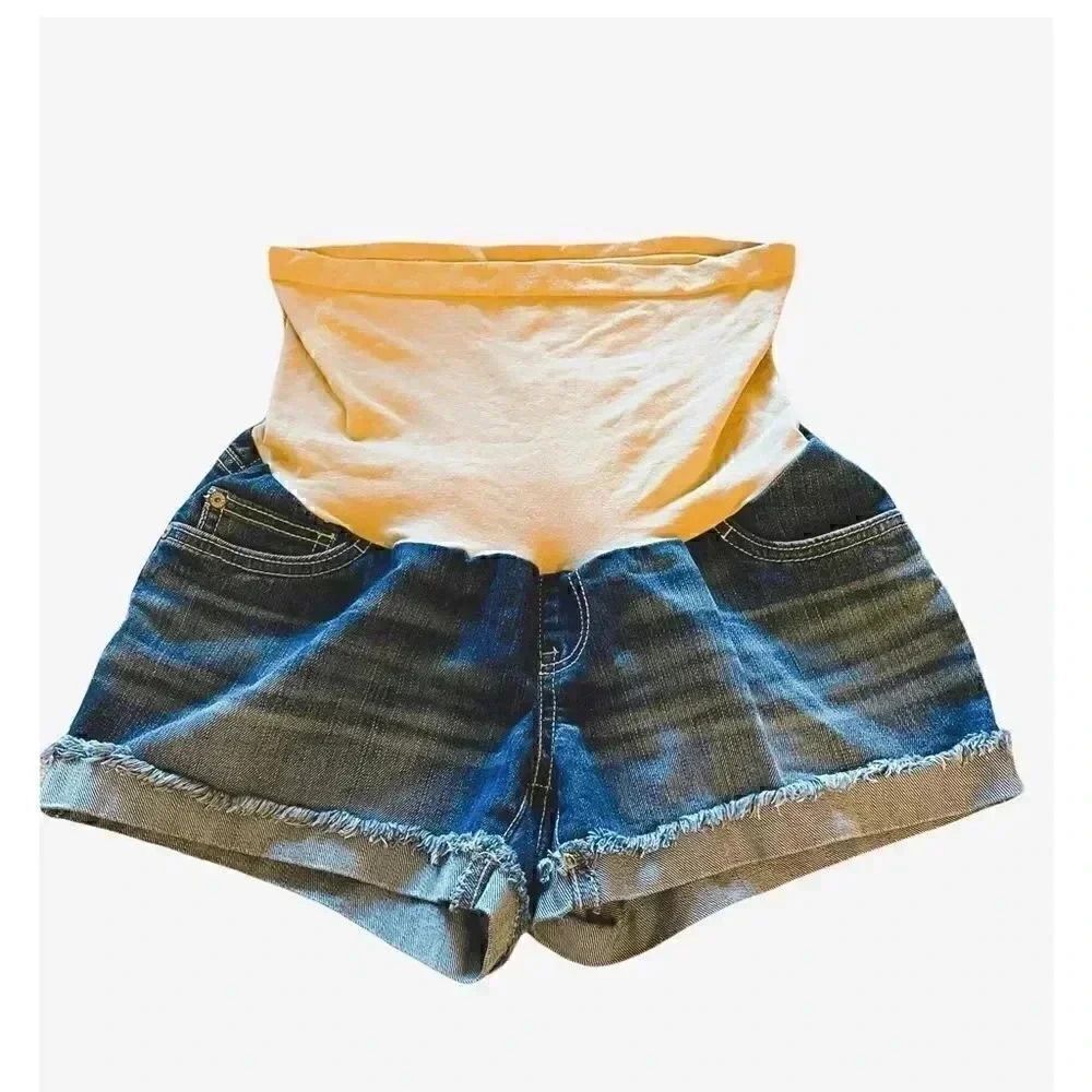 Indigo Blue Full Panel Mid Length Boyfriend Maternity Shorts SZ M